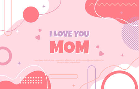 Love Mom Mother Day Gift Card Memphis Abstract Styleのイラスト素材