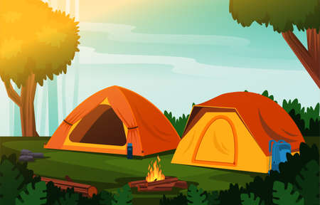 Holiday Camp Tent Outdoor Adventure Beautiful Nature Landscapeのイラスト素材