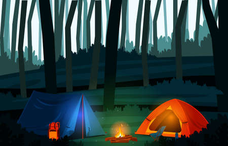Summer Camp Tent Outdoor Jungle Nature Adventure Holidayのイラスト素材