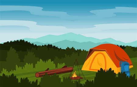 Summer Camp Tent Outdoor Mountain Nature Adventure Holidayのイラスト素材