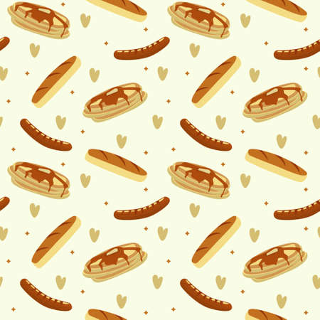 Seamless Pattern Breakfast Food Pie Bread Sausageのイラスト素材