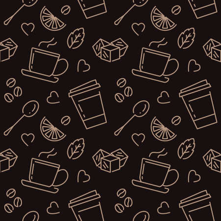 Coffee Cafe Beverage Seamless Pattern Dark Backgroundのイラスト素材