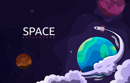 Rocket Outer Space Craft Planet Stars Adventure Backgroundのイラスト素材
