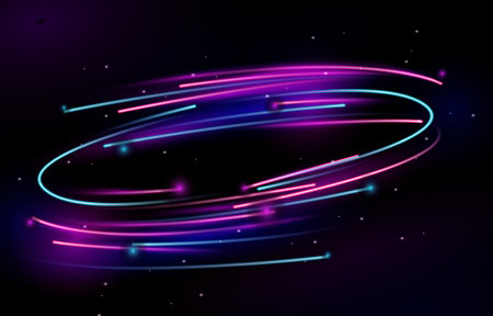 Bright Circular Lines Neon Lights Technology Backgroundのイラスト素材