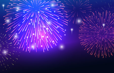 Happy New Year Fireworks Party Bright Night Sky Backgroundのイラスト素材