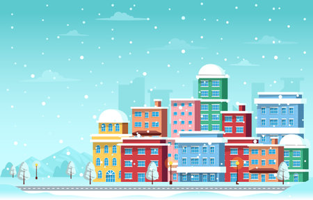 City Landscape Cityscape Cold Winter Snow Buildingのイラスト素材
