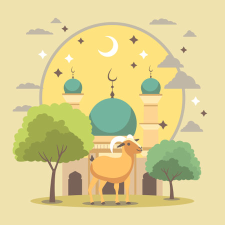Sheep Goat Animal For Islamic Eid Al Adha Celebration in Mosque Backgroundのイラスト素材