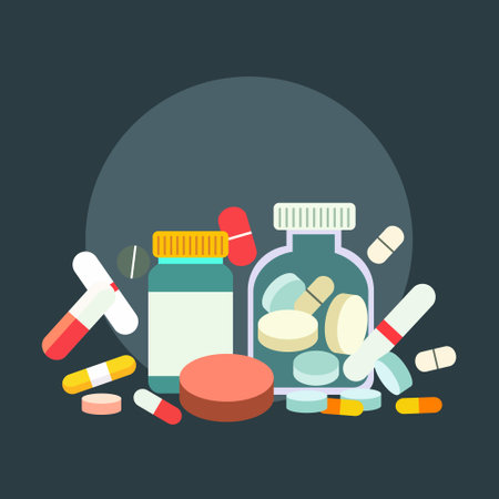 Overdose Drunk Narcotic Drugs Medicine Capsule Pill in Bottleのイラスト素材