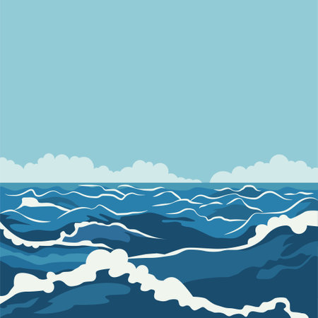 Summer Background of Beautiful Ocean Sea Water Waves with Clean Copy Spaceのイラスト素材