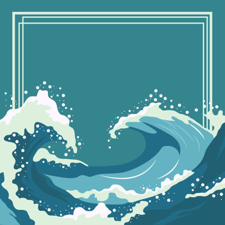 Line Frame Background with Sea Water Waves and Copy Space in World Ocean Dayのイラスト素材