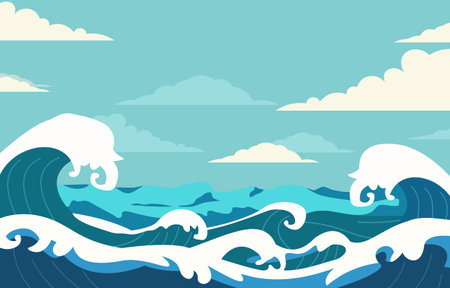 Nature Landscape Background with Blue Sea Ocean Water Waves in Summerのイラスト素材