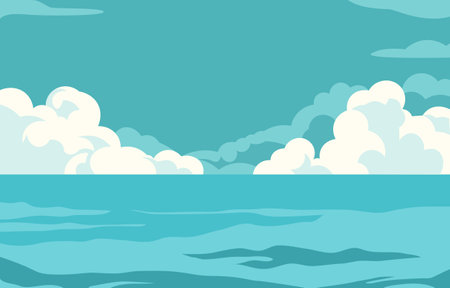 Nature Landscape Background with Blue Sea Ocean Water in Bright Skyのイラスト素材
