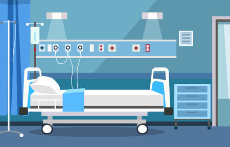 Interior Landscape of Hospital Inpatient Room with Bed and Health Medical Equipmentsのイラスト素材