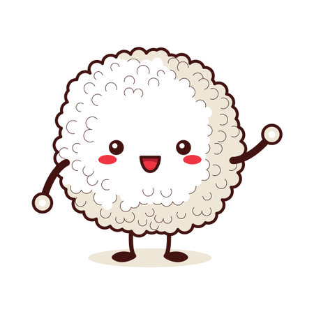 Cute Ball Rice Japanese Food Cartoon Character with Happy Expressionのイラスト素材