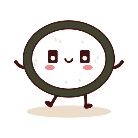 Cute Circle Sushi Japanese Food Cartoon Character with Happy Expressionのイラスト素材