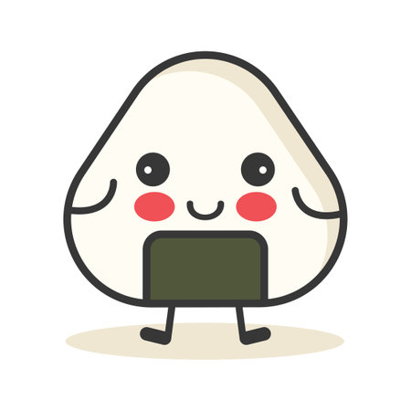 Cute Onigiri Rice Japanese Food Cartoon Character with Happy Expressionのイラスト素材