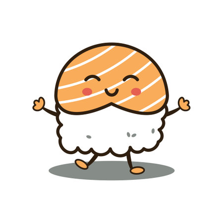 Cute Sushi Japanese Food Cartoon Character with Rice and Salmon Fishのイラスト素材
