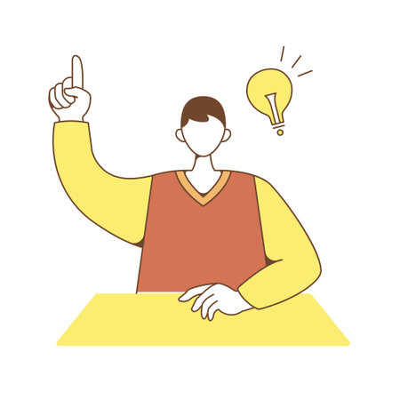Boy High School Student Cartoon Character Illustration Raising Hand Giving Creative Ideaのイラスト素材