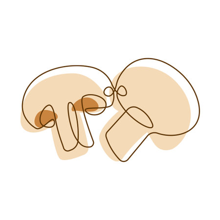 Healthy Food Ingredient Button Mushroom Vegetable in Line Art Designのイラスト素材