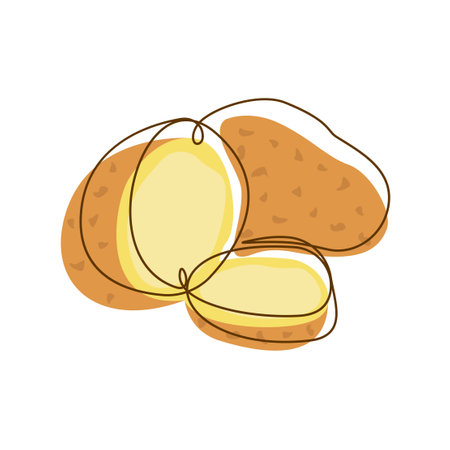 Healthy Food Ingredient Potato Vegetable Slices in Line Art Designのイラスト素材