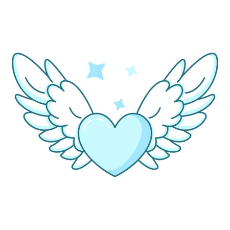 Cute Lovely Flying Love Heart Pink Angel Feather Wings in Heaven Skyのイラスト素材