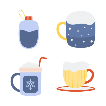 Winter Stuff Collection of Cup Mug Glass Bottle Drink Beverage Decorationのイラスト素材