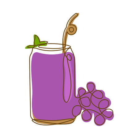 Fresh Grape Fruit Juice Smoothies Healthy Drink in Glass with Line Art Designのイラスト素材
