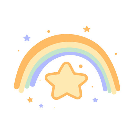 Cute Colorful Rainbow Star Childish Cartoon Vector in the Skyのイラスト素材