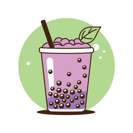 Fresh Delicious Grape Boba Bubble Drink Refreshment Beverage in Cup Glassのイラスト素材