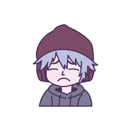 Cute Gamer Boy Cartoon Character Wearing Hat with Sad Expressionのイラスト素材