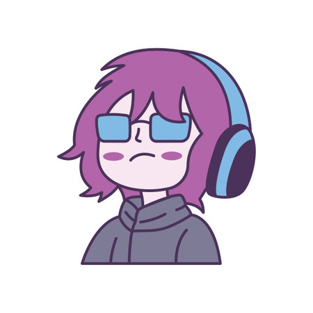 Cute Gamer Boy Cartoon Character Wearing Headset and Glasses with Confident Expressionのイラスト素材
