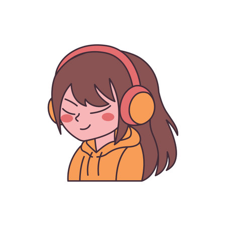 Cute Gamer Girl Cartoon Character Wearing Headset with Sad Expressionのイラスト素材
