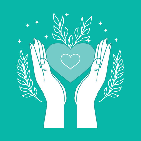 Open Hands with Love Heart and Floral Decoration as Peace Symbolのイラスト素材