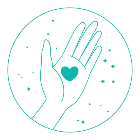 Open Hand Holding Love Heart as Peace Symbol in Circle Line Artのイラスト素材