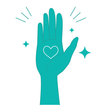 Open Hand with Sparkling Love Heart as Peace Care Symbolのイラスト素材