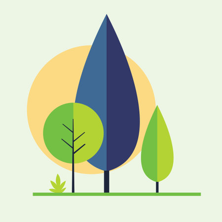 Colorful Trees Park Nature Landscape with Sun in Bright Skyのイラスト素材