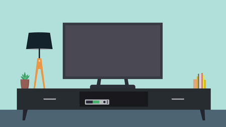 Modern Digital Television on Table in the Living Room at Homeのイラスト素材