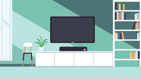 Modern Digital Television in the Living Room at Home with Bookshelfのイラスト素材