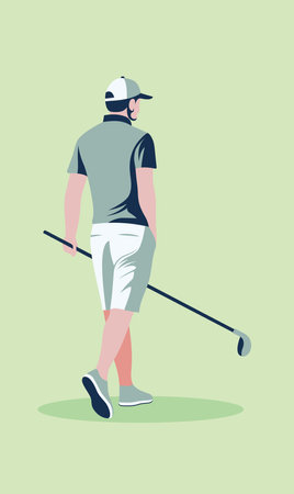 Flat Design Illustration of Man Golfer Player Character Walking Holding Golf Stickのイラスト素材