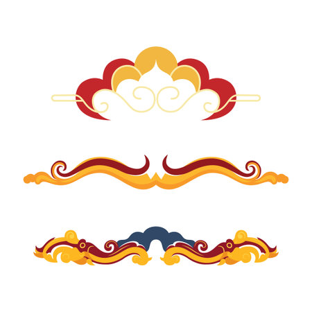 Set of Golden Red Wavy Chinese Japanese Cloud Ornament Decorationのイラスト素材