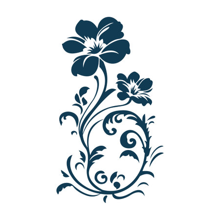 Beautiful Romantic Navy Blue Flower Floral Florist Ornament Border Decorationのイラスト素材