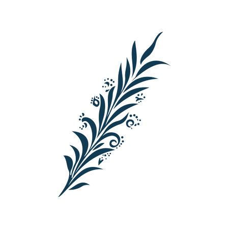 Beautiful Romantic Navy Blue Leaves Foliage Flower Floral Florist Ornament Border Decorationのイラスト素材