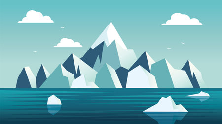Iceberg Ice Mountain Nature Landscape Floating on Blue Ocean in the North Pole in Bright Skyのイラスト素材