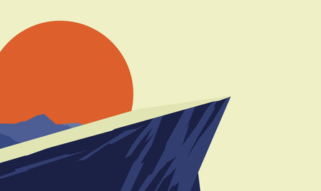 Rocky Cliff Top Nature Landscape Adventure with Sun at Sunset Sunrise Skyのイラスト素材