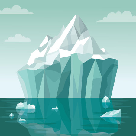 Frozen Iceberg Ice Mountain Glacier Nature Landscape Floating on Turquoise Sea in Bright Skyのイラスト素材