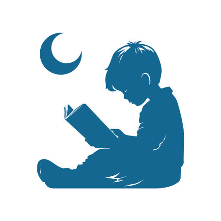 A Boy Opens a Book and The Moon Listensのイラスト素材