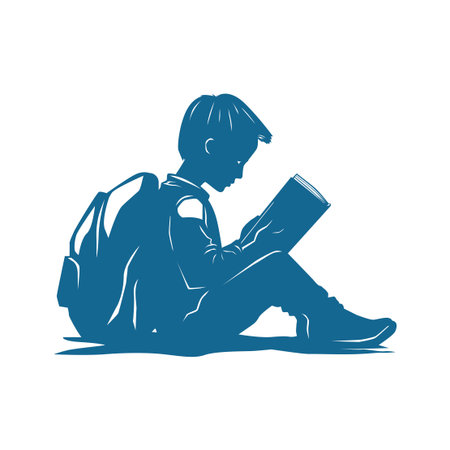A Focused School Boy Deeply Engaged in Readingのイラスト素材