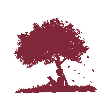 Little Boy Sitting Under Tree with Bookのイラスト素材