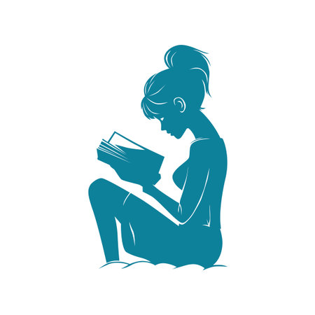 Girl Sitting with Open Book in Handsのイラスト素材