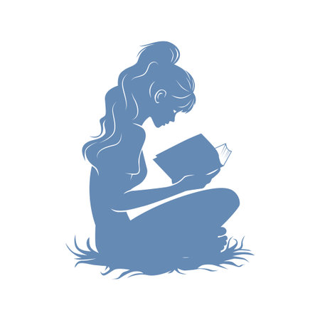 Young Girl Sitting and Reading a Storybookのイラスト素材